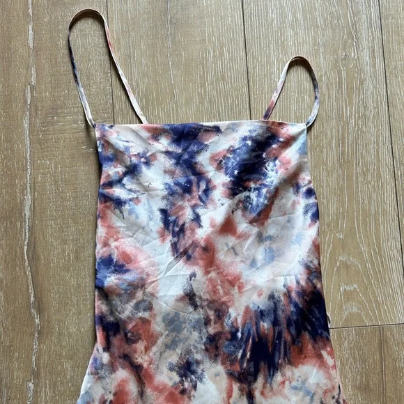 Silky Tie-Dye Blue Pink Spaghetti Strap Maxi Dress - Picture 3 of 9